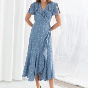 & Other Stories Blue Polka Dot Handkerchief Wrap Dress - Sz 4